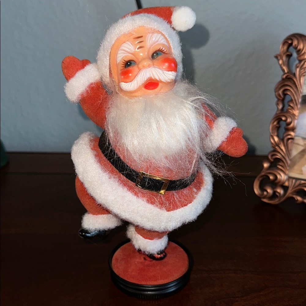 VINTAGE Santa Dancing Flocked Red Santa Clause Figure Holiday Christmas - Picture 2 of 5